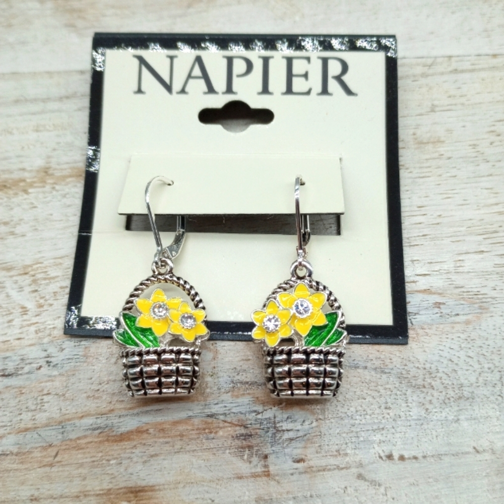 Napier Flowers in Basket Earrings